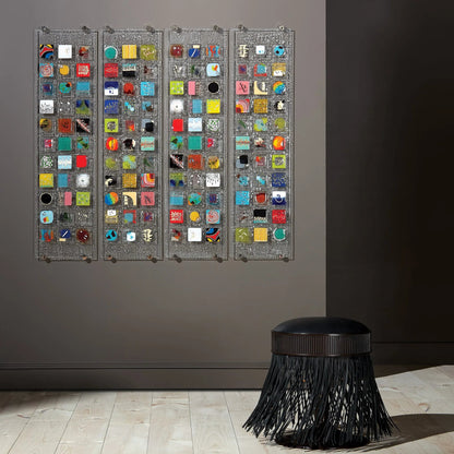 Grace Stool by Global Views in black. Made from brass, leather, mild steel in a eclectic & global style.