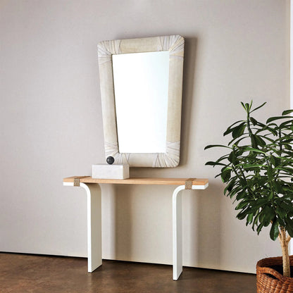 Debby Console by Global Views in white and oak. Made from unique in a transitional style.