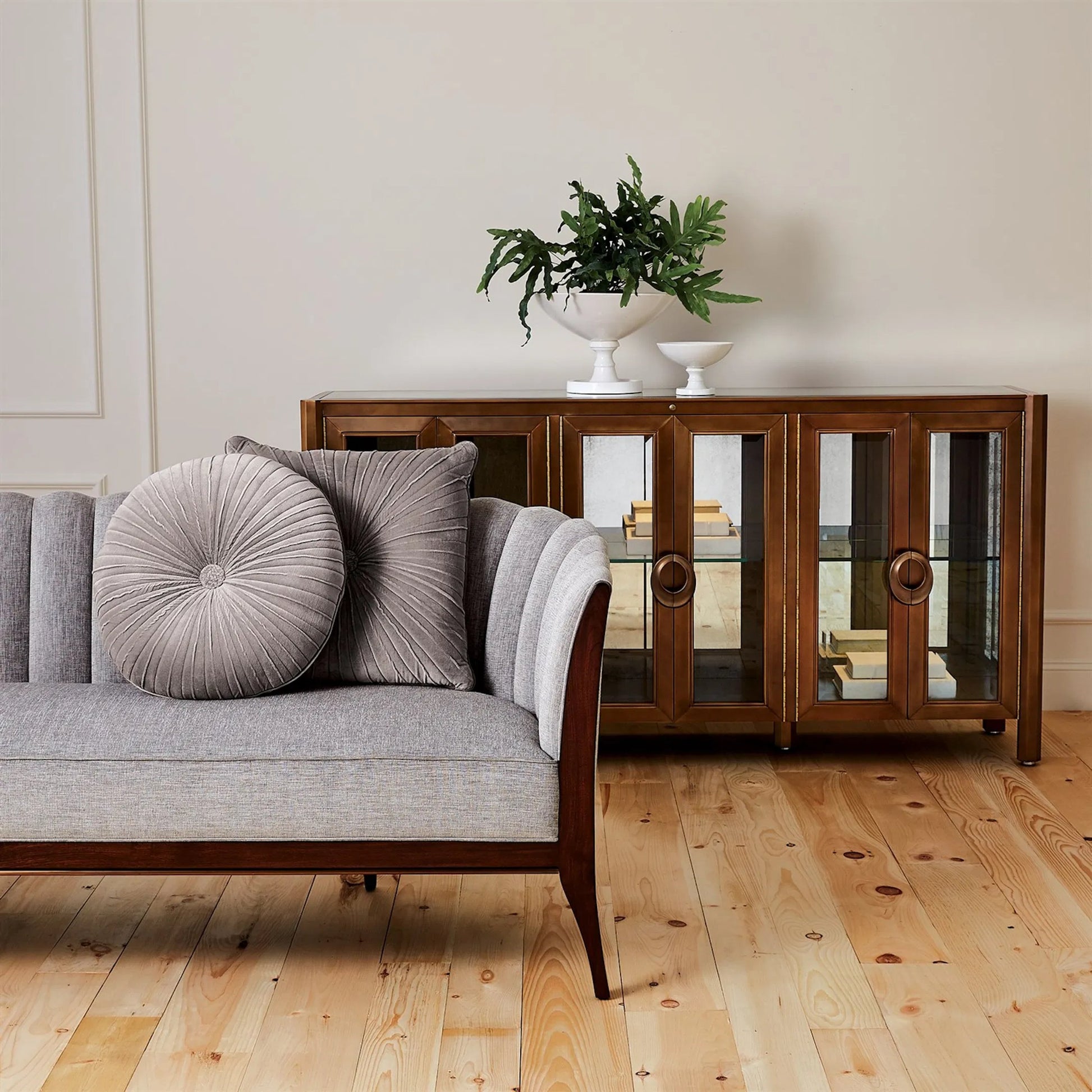 Channel Back Sofa by Global Views. Made from solid walnut, fabric, wood, 100% cotton, double rub: 50,000 in a modern style.