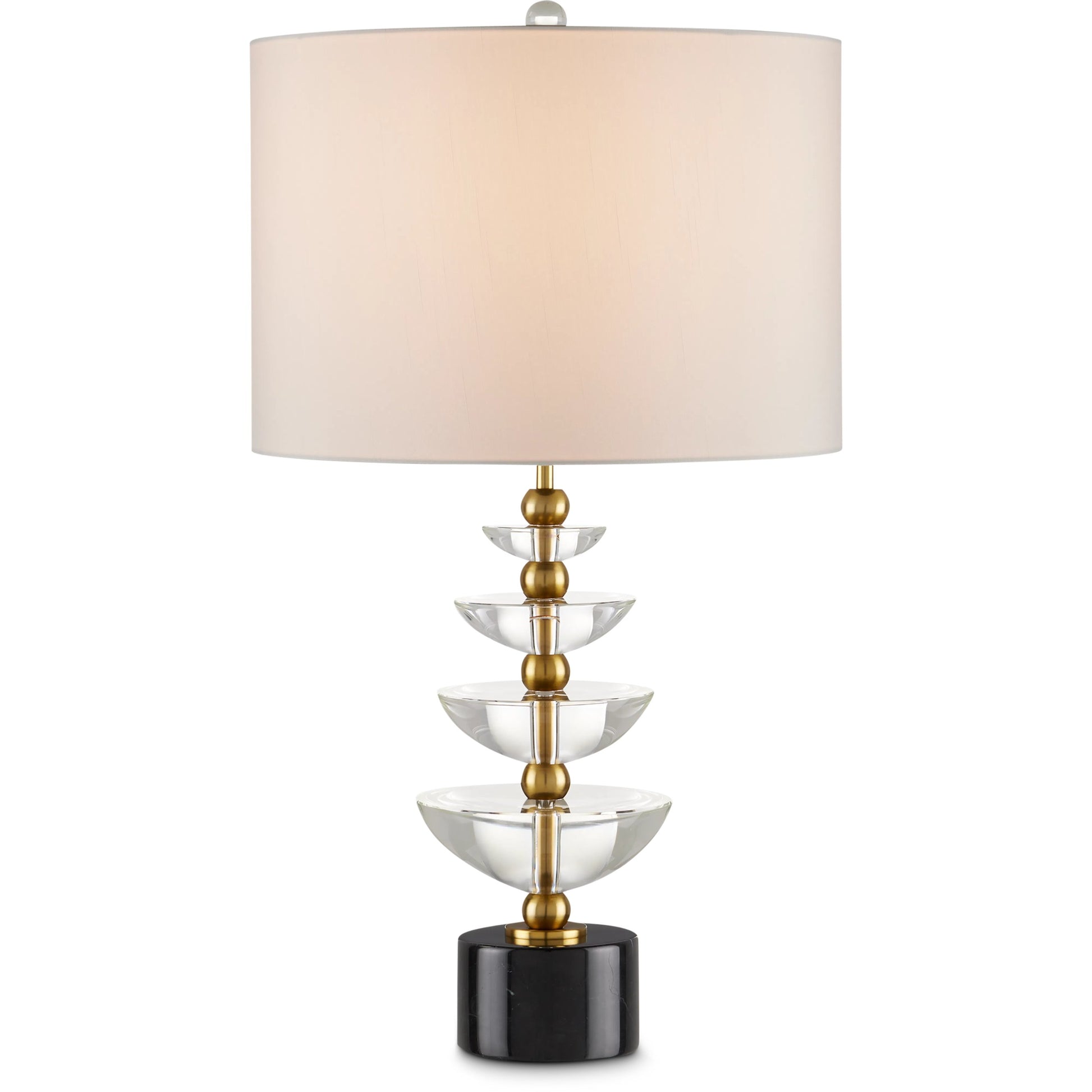 Waterfall Table Lamp by Currey and Company in clear, natural, brass. Made from optic crystal, marble, metal in a modern style.
