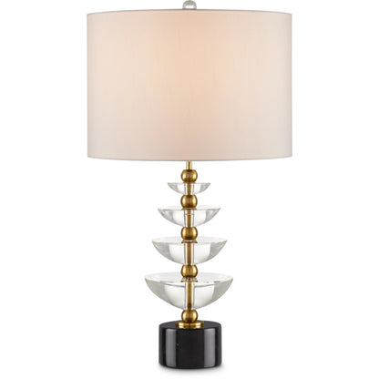 Waterfall Table Lamp by Currey and Company in clear, natural, brass. Made from optic crystal, marble, metal in a modern style.