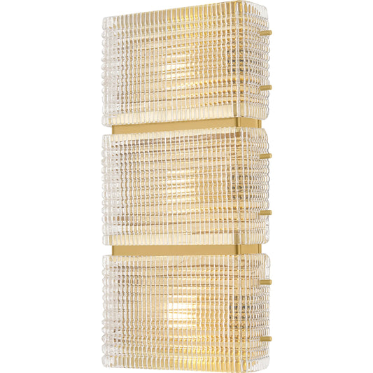 Mav Wall Sconce by Corbett in vintage brass. Made from unique in a traditional style.