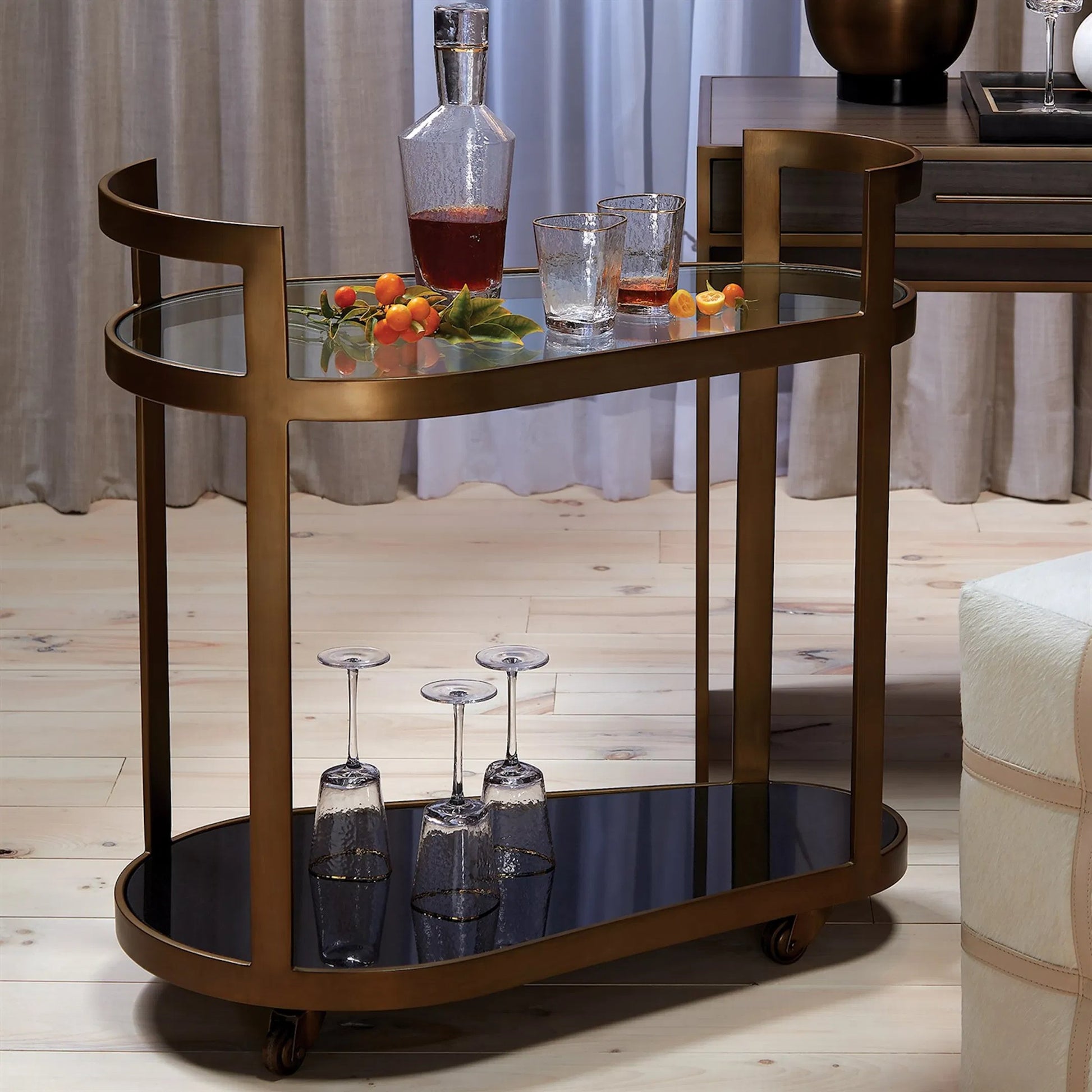 Hammered Water Glasses by Global Views in clear w, gold rim. Made from glass in a transitional style.