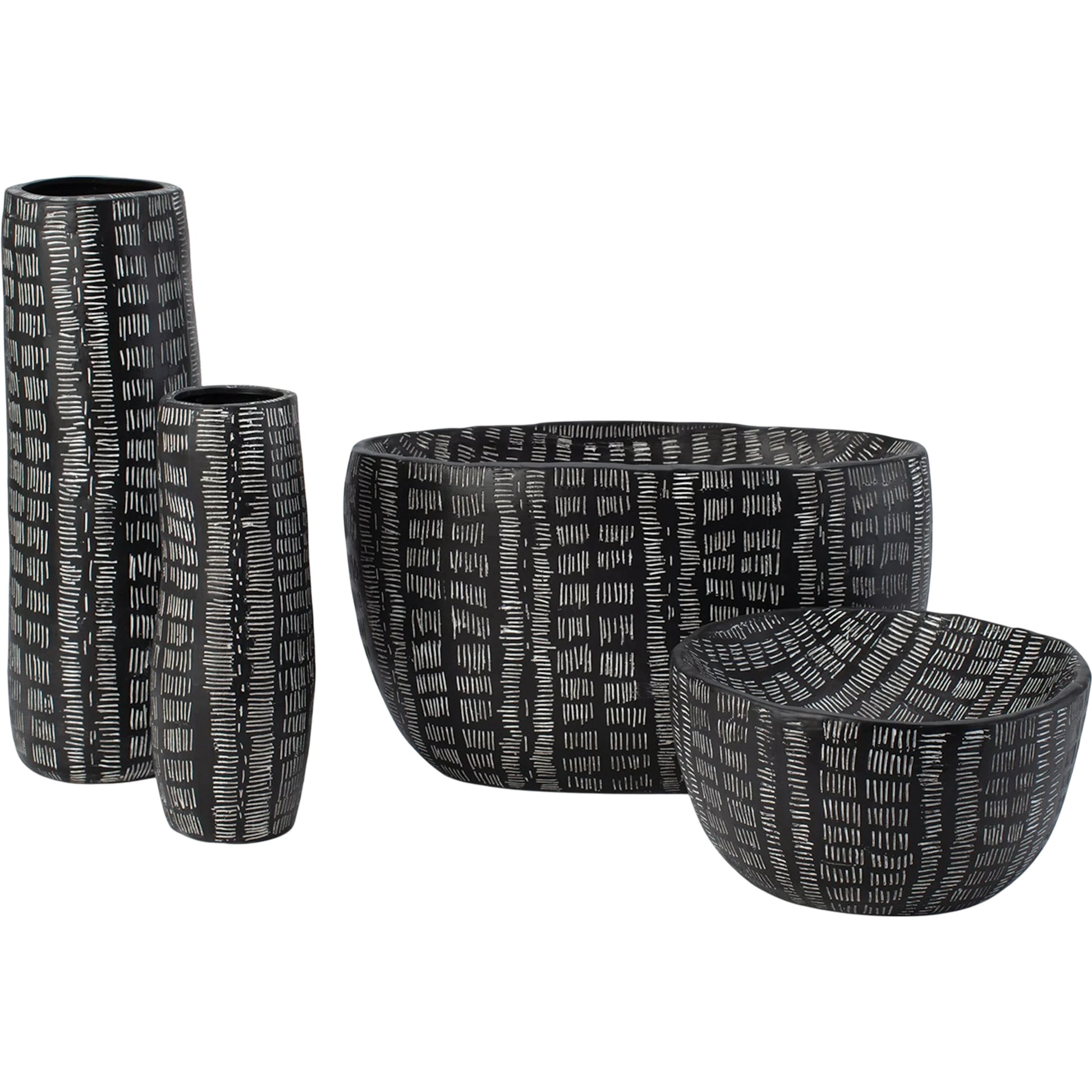 Frequency Oval Bowl by Global Views in black and white. Made from unique in a rustic style.