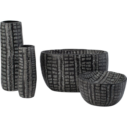 Frequency Oval Bowl by Global Views in black and white. Made from unique in a rustic style.