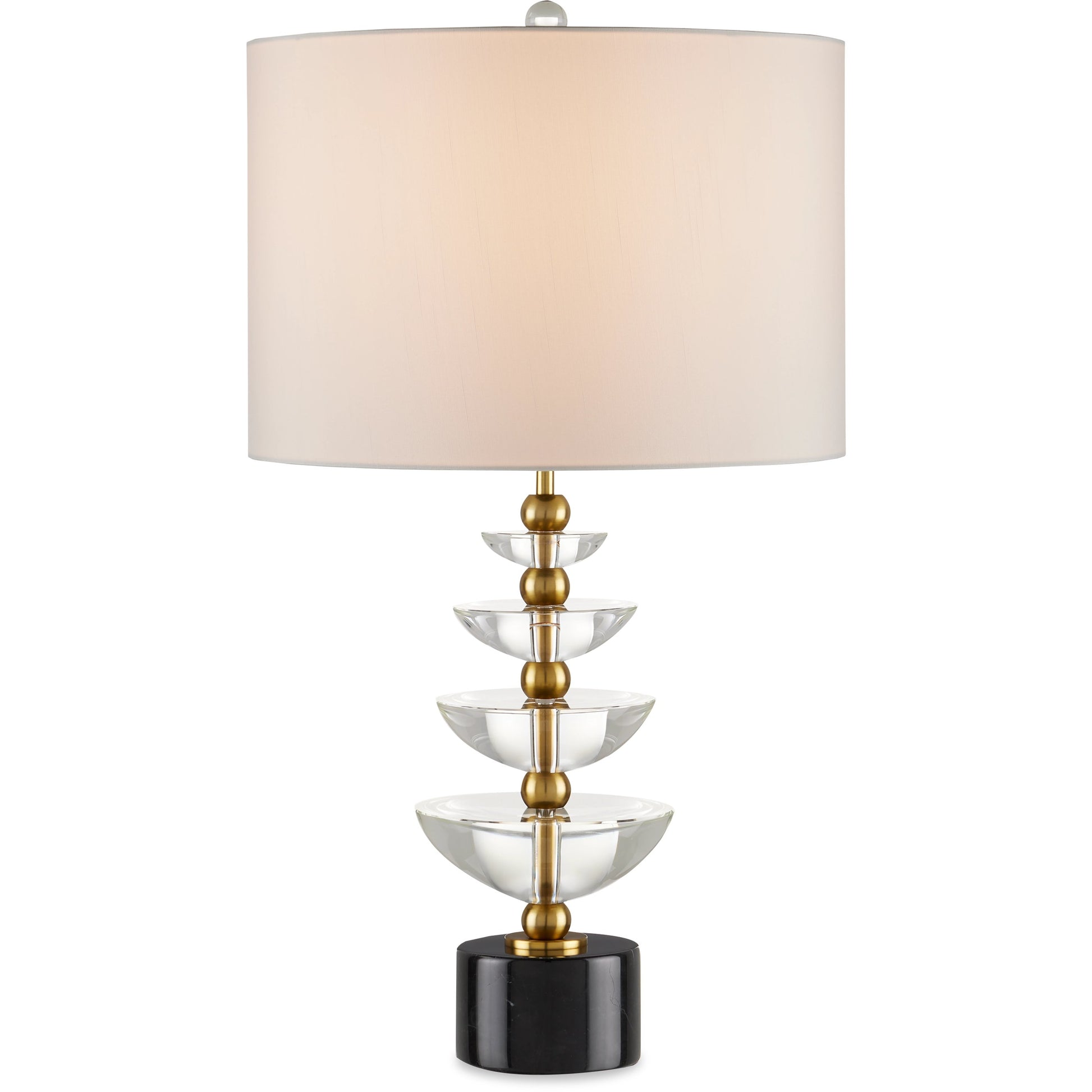 Waterfall Table Lamp by Currey and Company in clear, natural, brass. Made from optic crystal, marble, metal in a modern style.