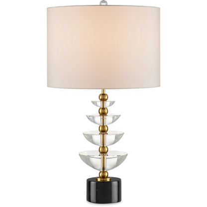 Waterfall Table Lamp by Currey and Company in clear, natural, brass. Made from optic crystal, marble, metal in a modern style.