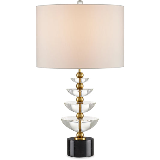 Waterfall Table Lamp by Currey and Company in clear, natural, brass. Made from optic crystal, marble, metal in a modern style.