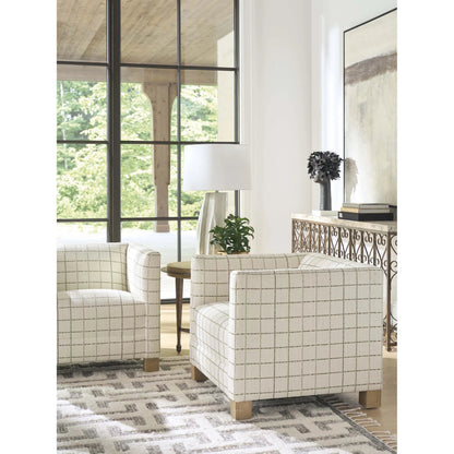 Chandler Chair by Barclay Butera in beige, tan and tan. Made from mahogany, fabric in a unique style.