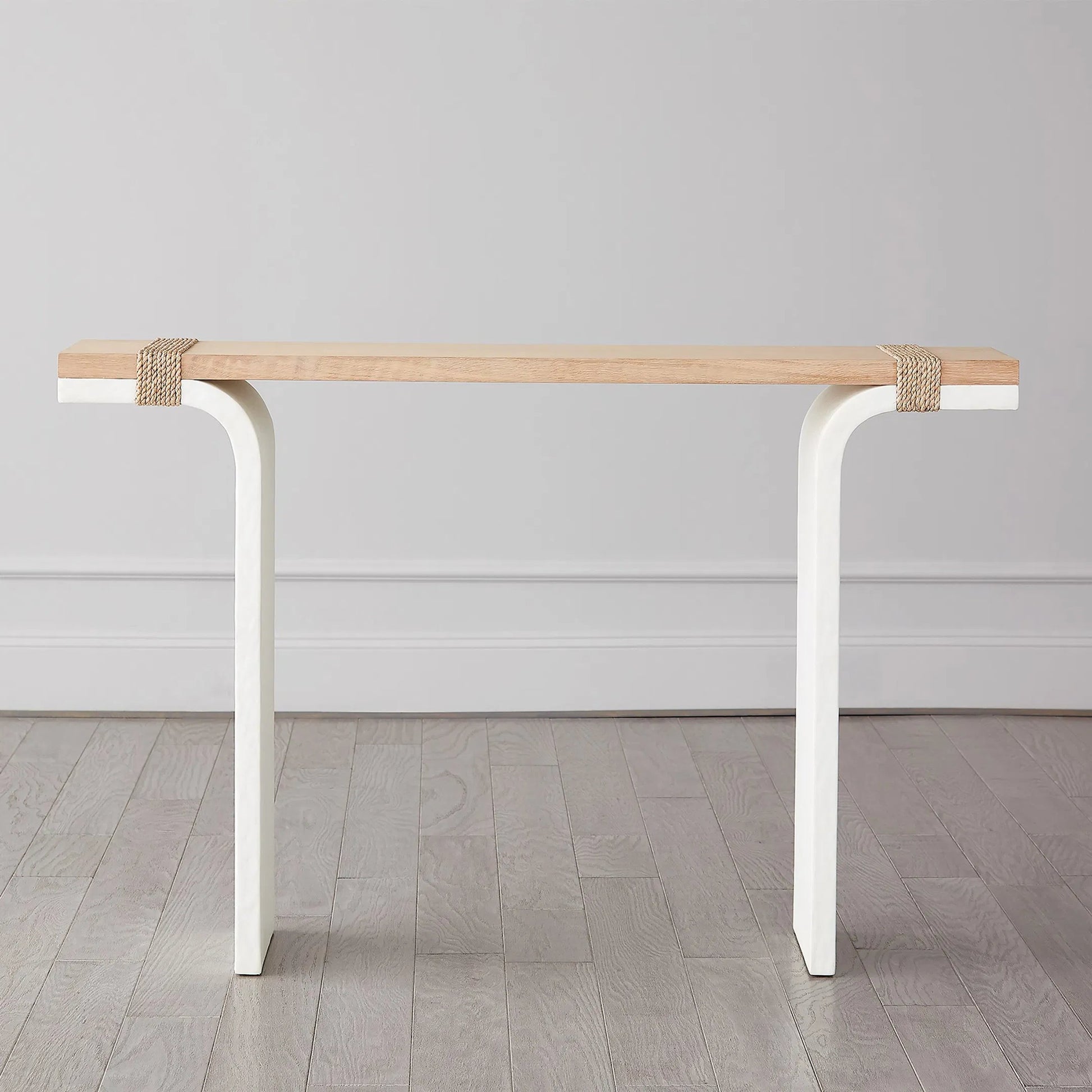 Debby Console by Global Views in white and oak. Made from unique in a transitional style.