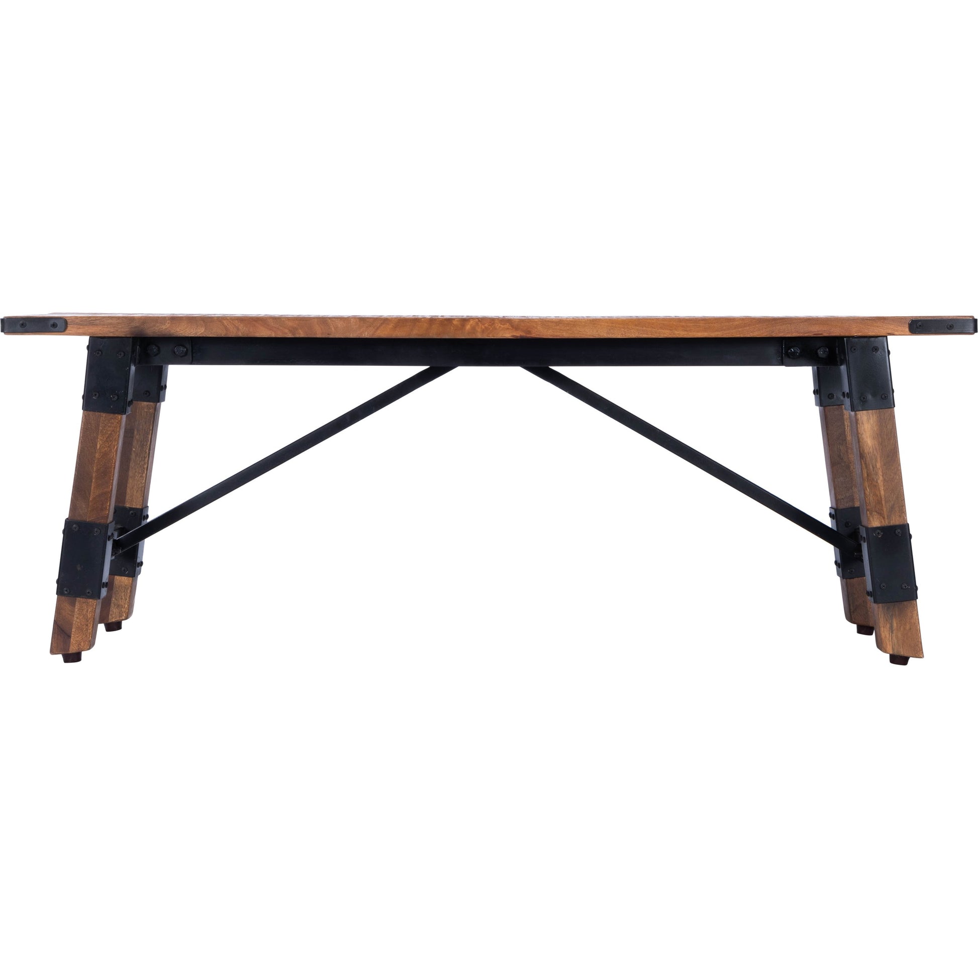 Masterson Bench by Butler Specialty Company in natural wood and industrial chic. Made from mango wood, iron: black metal finish, seat height 18-1, 2" h in a rustic style.