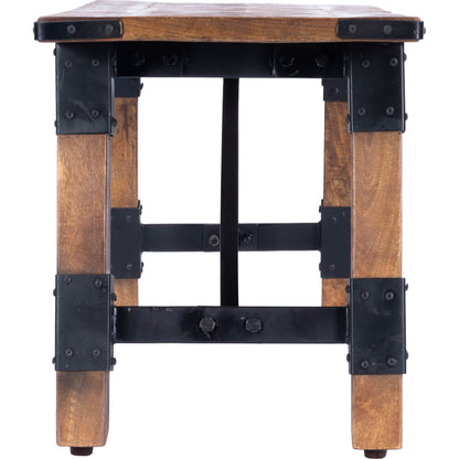 Masterson Bench by Butler Specialty Company in natural wood and industrial chic. Made from mango wood, iron: black metal finish, seat height 18-1, 2" h in a rustic style.