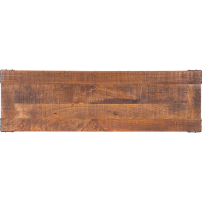 Masterson Bench by Butler Specialty Company in natural wood and industrial chic. Made from mango wood, iron: black metal finish, seat height 18-1, 2" h in a rustic style.