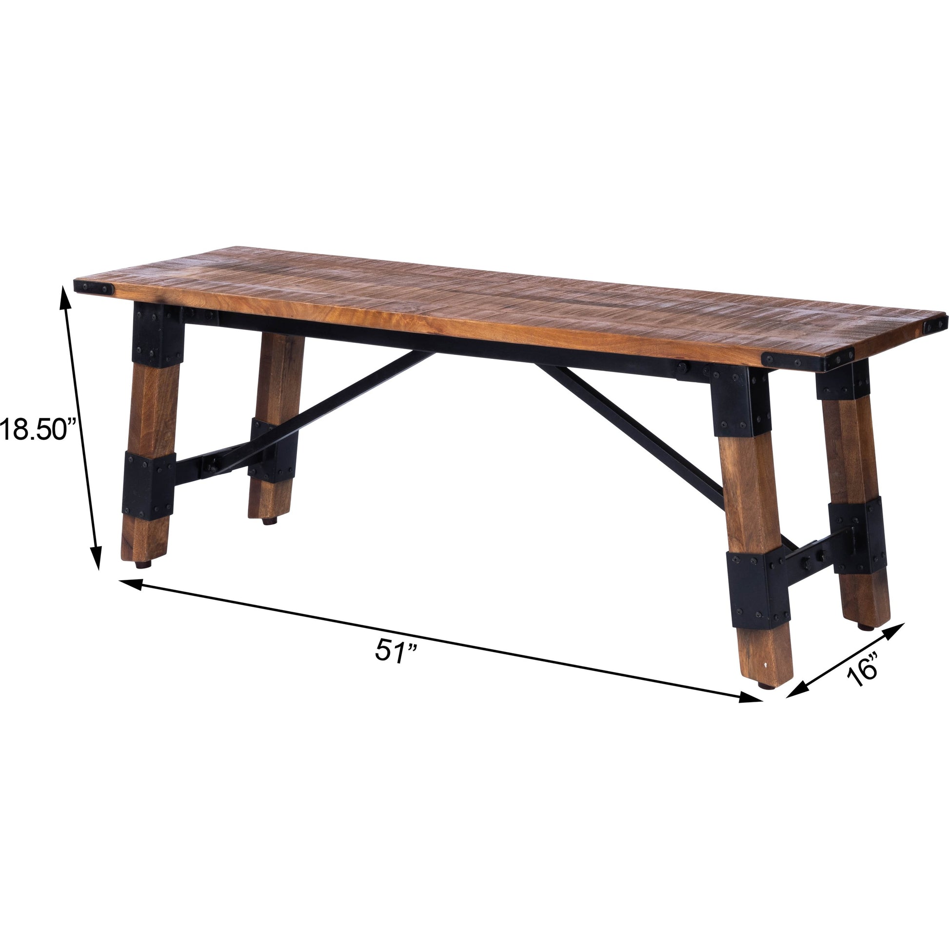 Masterson Bench by Butler Specialty Company in natural wood and industrial chic. Made from mango wood, iron: black metal finish, seat height 18-1, 2" h in a rustic style.