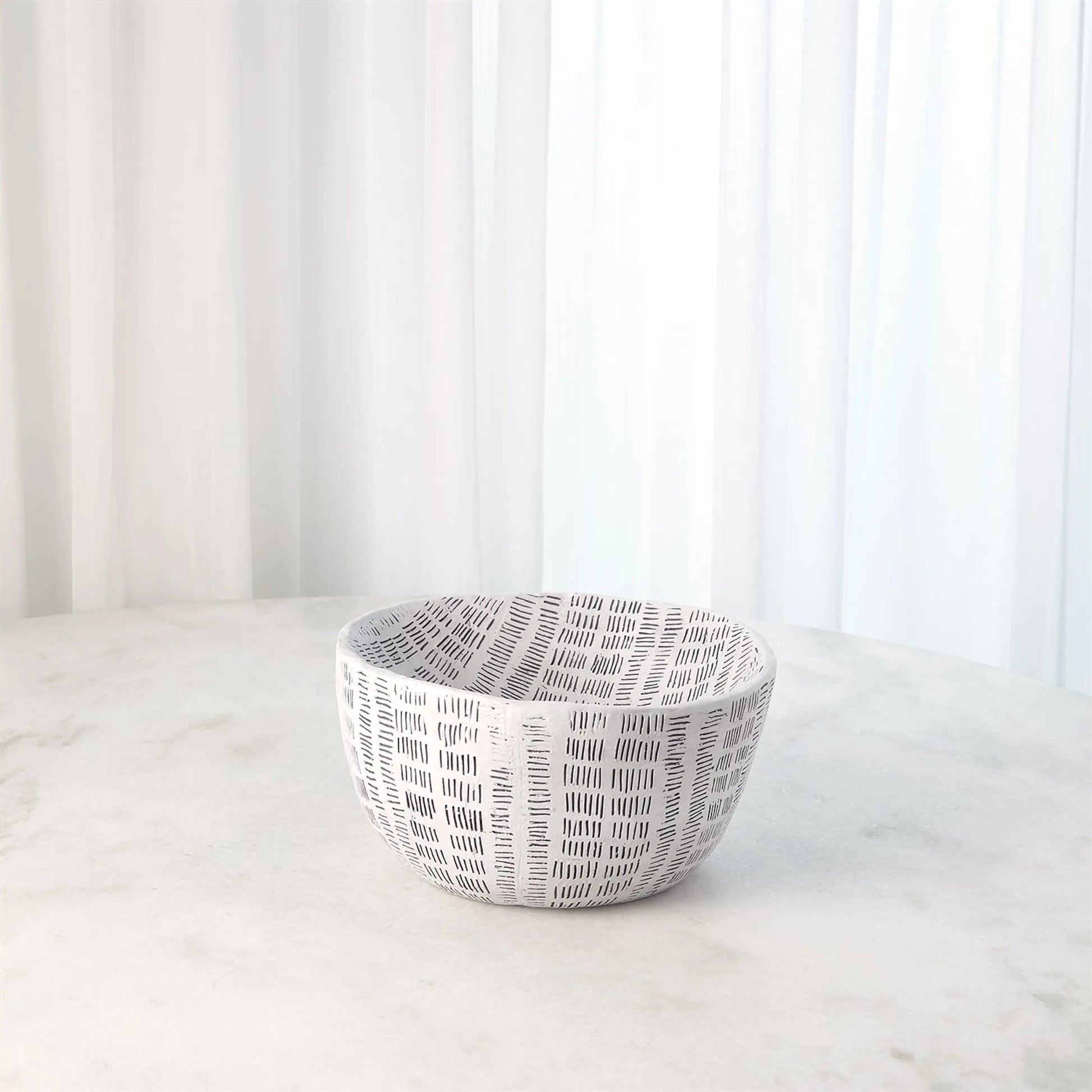 Frequency Round Bowl by Global Views in white and black. Made from unique in a rustic style.