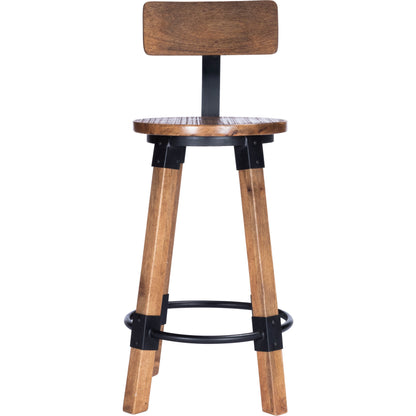 Masterson Counter Stool by Butler Specialty Company in natural wood and industrial chic. Made from mango wood, iron: black metal finish, seat height 27" h in a rustic style.