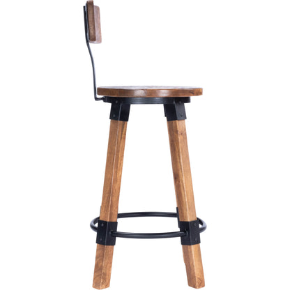 Masterson Counter Stool by Butler Specialty Company in natural wood and industrial chic. Made from mango wood, iron: black metal finish, seat height 27" h in a rustic style.