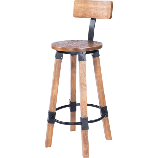 Masterson Bar Stool by Butler Specialty Company in natural wood and industrial chic. Made from mango wood, iron: black metal finish, seat height 37" h in a rustic style.