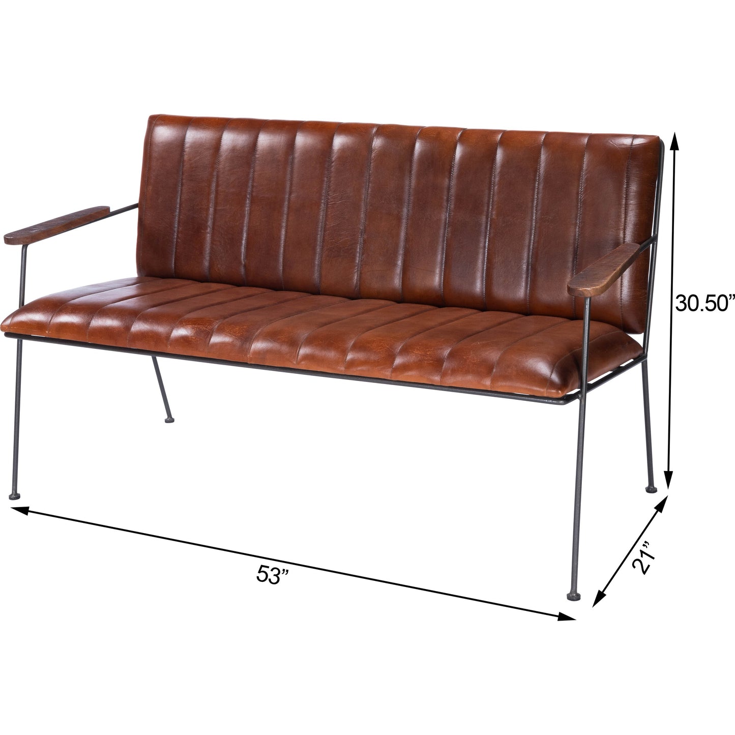 009 SR-789724 | Additional Silo | Phoenix Bench by Butler Specialty Company in medium brown and industrial chic. Made from iron, leather, mango wood solids, plywood, tris free foam cushion core, seat height 18-1, 2" h in a modern style.