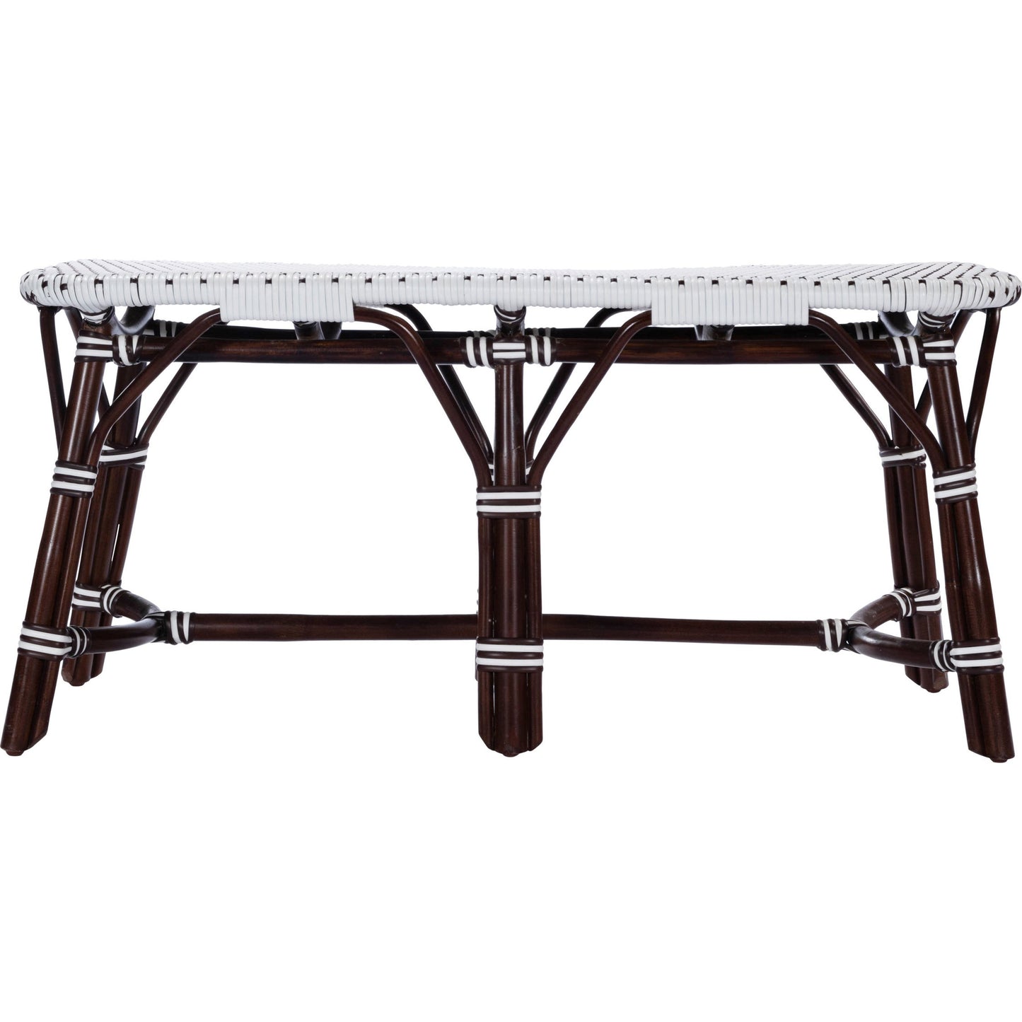 002 SR-770488 | Additional Silo | Marcella Rattan Bench by Butler Specialty Company in dark brown and black. Made from natural bamboo, polyethelene synthetic rattan weave in a coastal style.