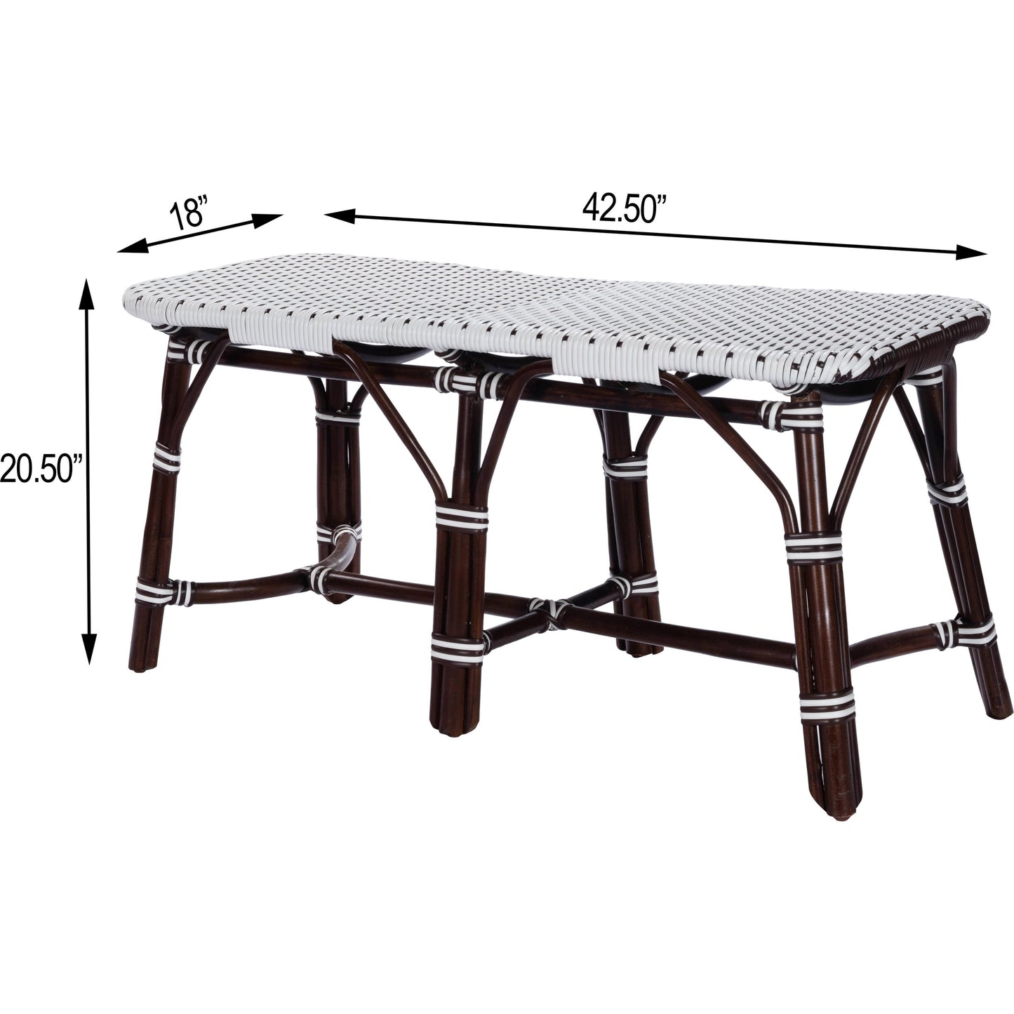 005 SR-770488 | Additional Silo | Marcella Rattan Bench by Butler Specialty Company in dark brown and black. Made from natural bamboo, polyethelene synthetic rattan weave in a coastal style.