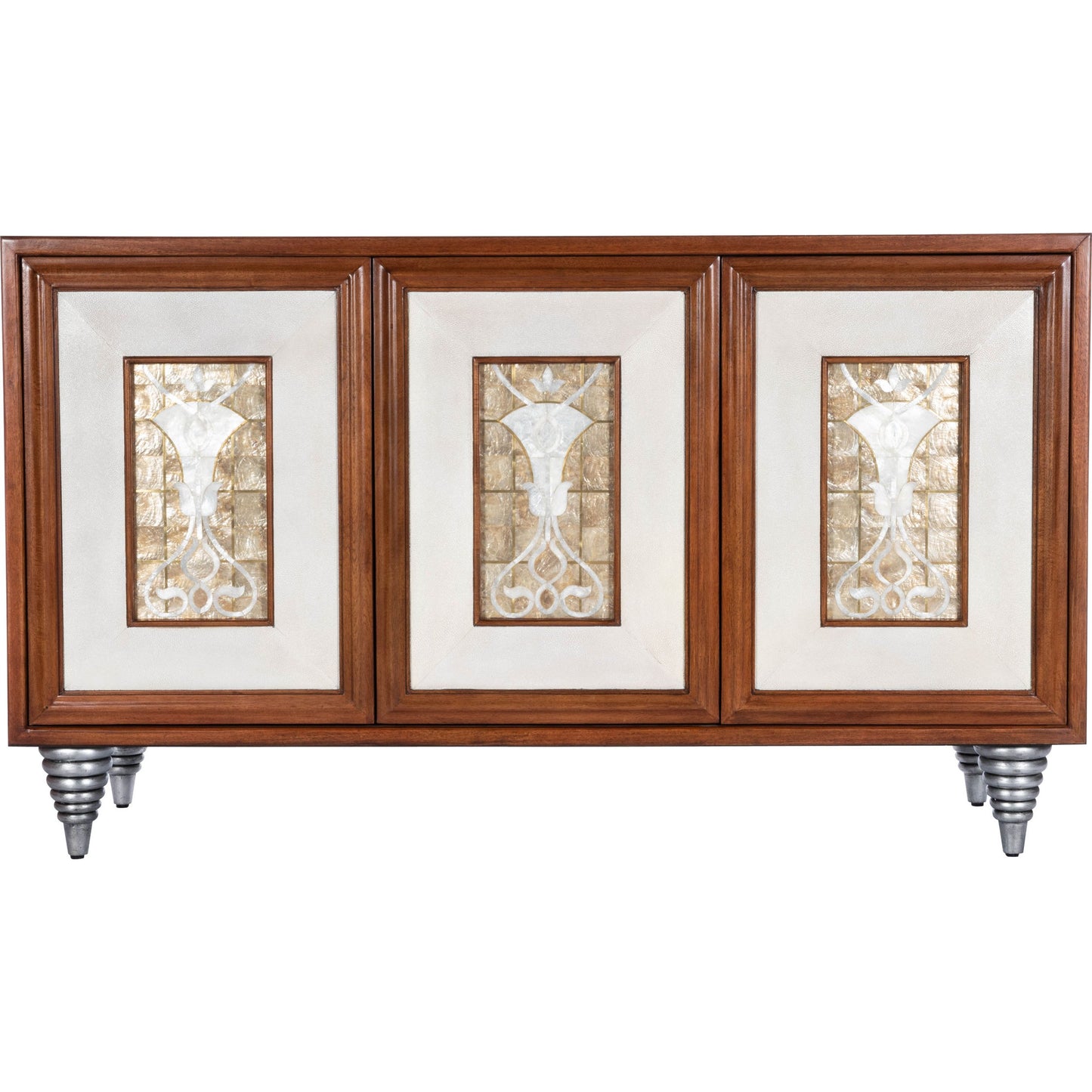003 SR-770507 | Additional Silo | Shelly Sideboard by Butler Specialty Company in medium brown and cosmopolitan. Made from gmelina solids, maple veneer, mdf, leather, capiz shell in a modern style.