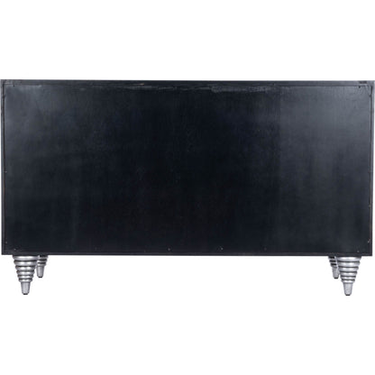 Shelly Sideboard by Butler Specialty Company in medium brown and cosmopolitan. Made from gmelina solids, maple veneer, mdf, leather, capiz shell in a modern style.