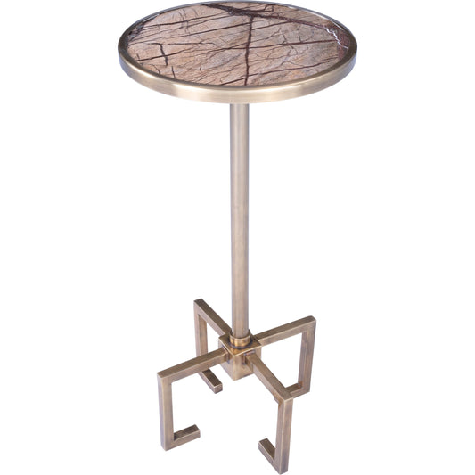 Mash End Table by Butler Specialty Company in gold and antique gold. Made from red vein marble in a modern style.