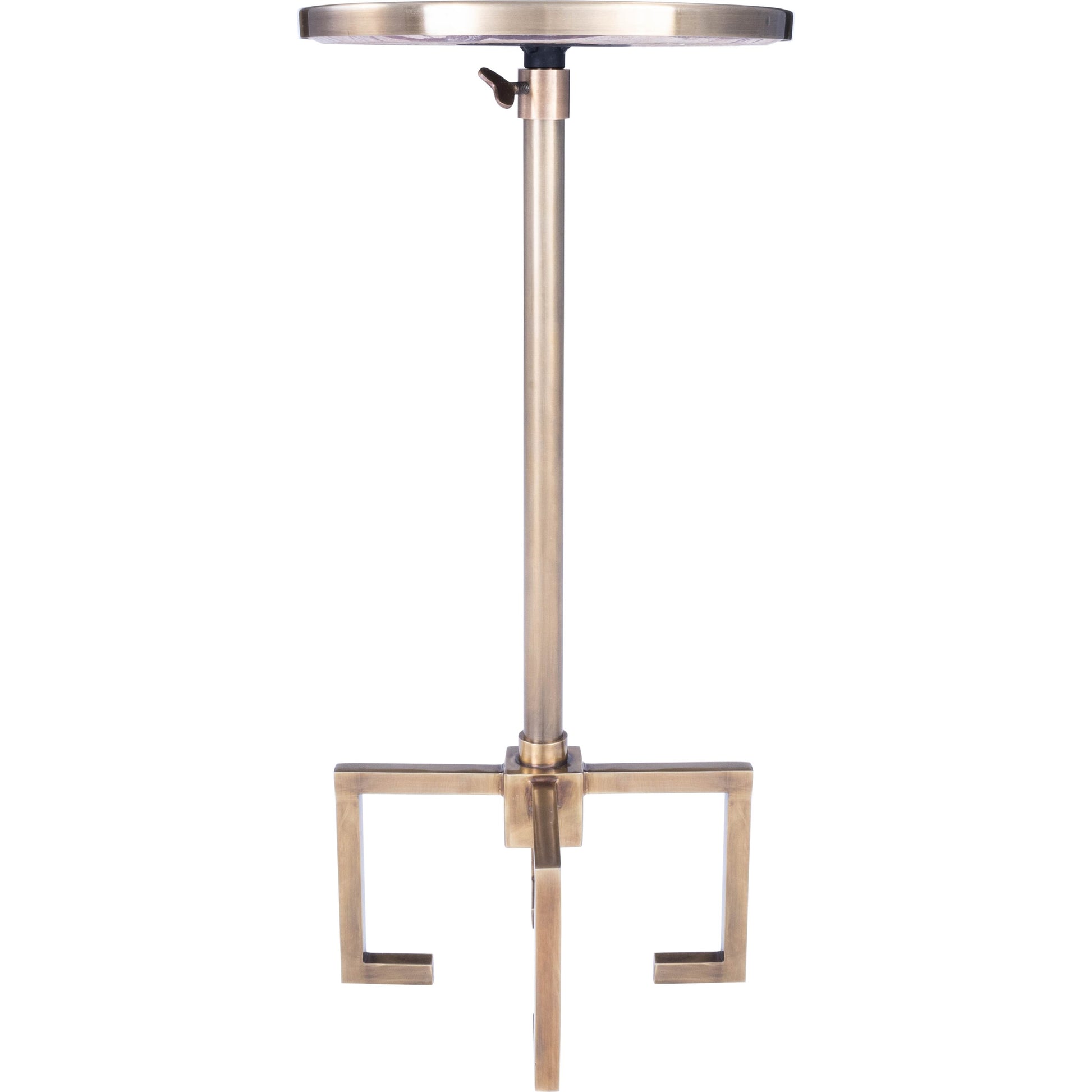 Mash End Table by Butler Specialty Company in gold and antique gold. Made from red vein marble in a modern style.