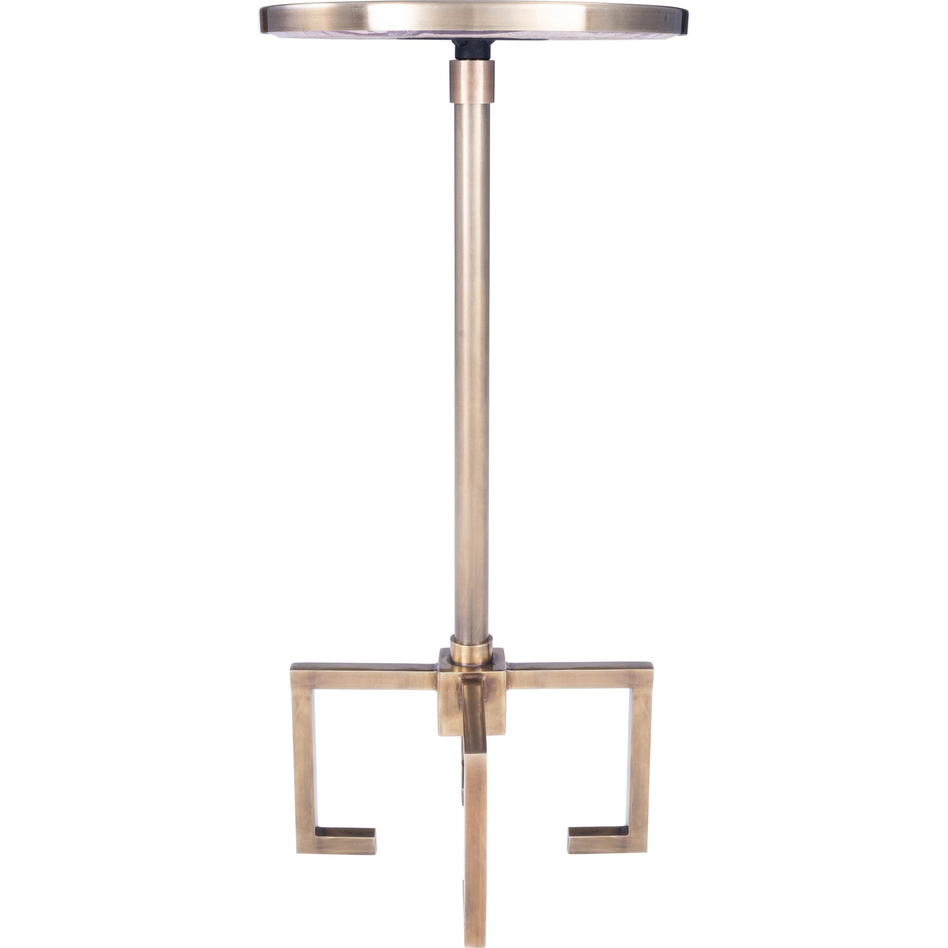 Mash End Table by Butler Specialty Company in gold and antique gold. Made from red vein marble in a modern style.