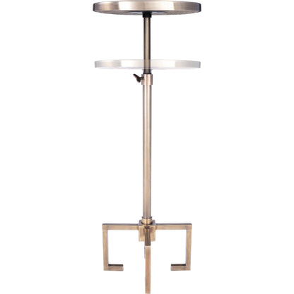 Mash End Table by Butler Specialty Company in gold and antique gold. Made from red vein marble in a modern style.