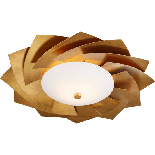Asterisk Flush Mount by Currey and Company in contemporary gold, opaque white. Made from wrought iron, glass in a modern style.