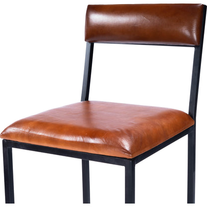 Lazarus Bar Stool by Butler Specialty Company in medium brown and industrial chic. Made from iron, leather, plywood, polyurethane foam core: seat height 31-1, 2" h in a modern style.