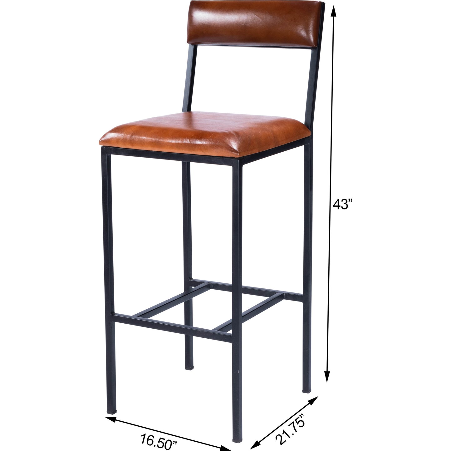 006 SR-789716 | Additional Silo | Lazarus Bar Stool by Butler Specialty Company in medium brown and industrial chic. Made from iron, leather, plywood, polyurethane foam core: seat height 31-1, 2" h in a modern style.