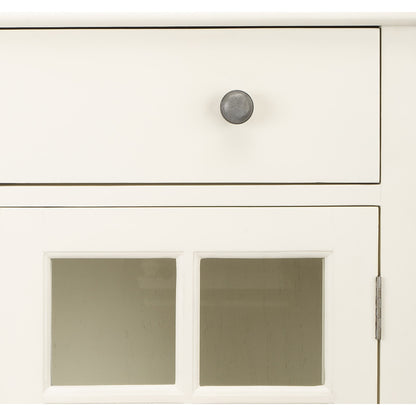 Brouno Chest by Butler Specialty Company in white. Made from mango wood, mdf, plywood, clear glass (non tempered) in a cottage & farmhouse style.