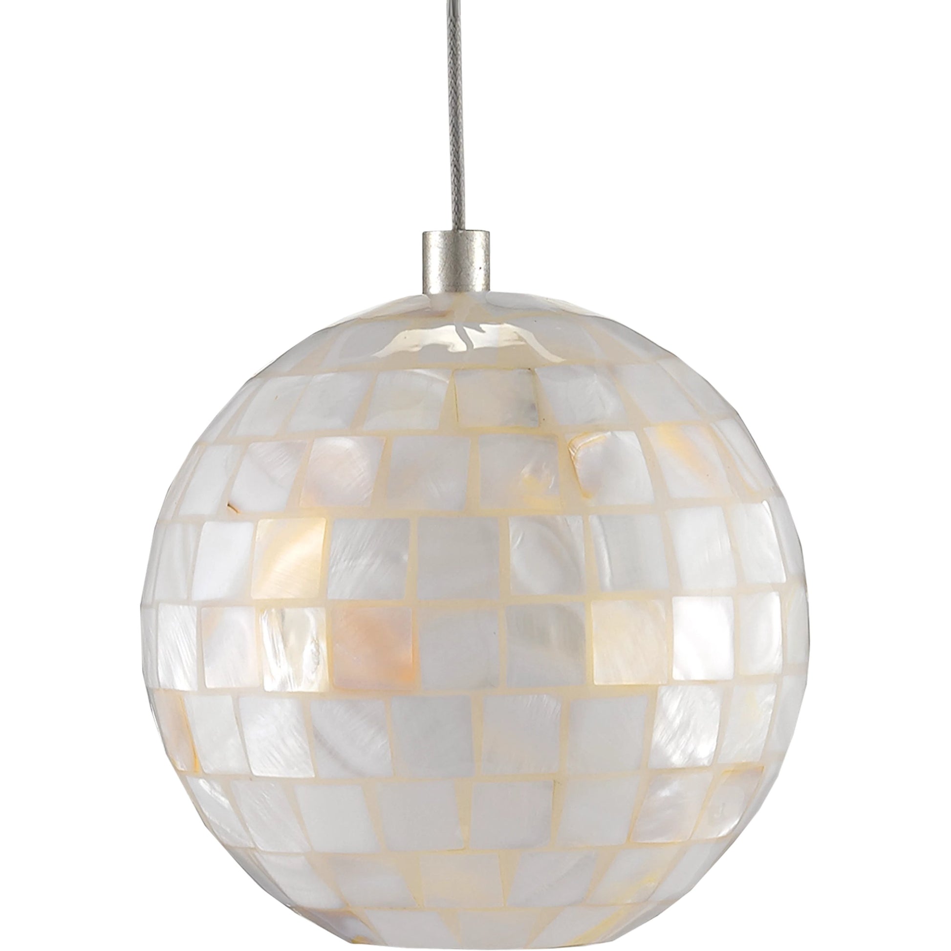 Finhorn Linear Pendant by Currey and Company in painted silver, pearl. Made from metal, mother of pearl in a modern style.