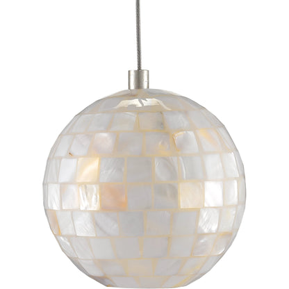 Finhorn Linear Pendant by Currey and Company in painted silver, pearl. Made from metal, mother of pearl in a modern style.