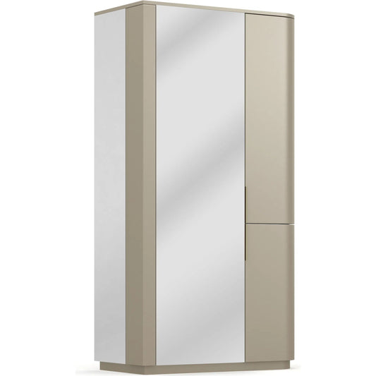 Oblique Armoire by Caracole in soft silver paint gloss, brushed whisper of gold. Made from unique in a unique style.
