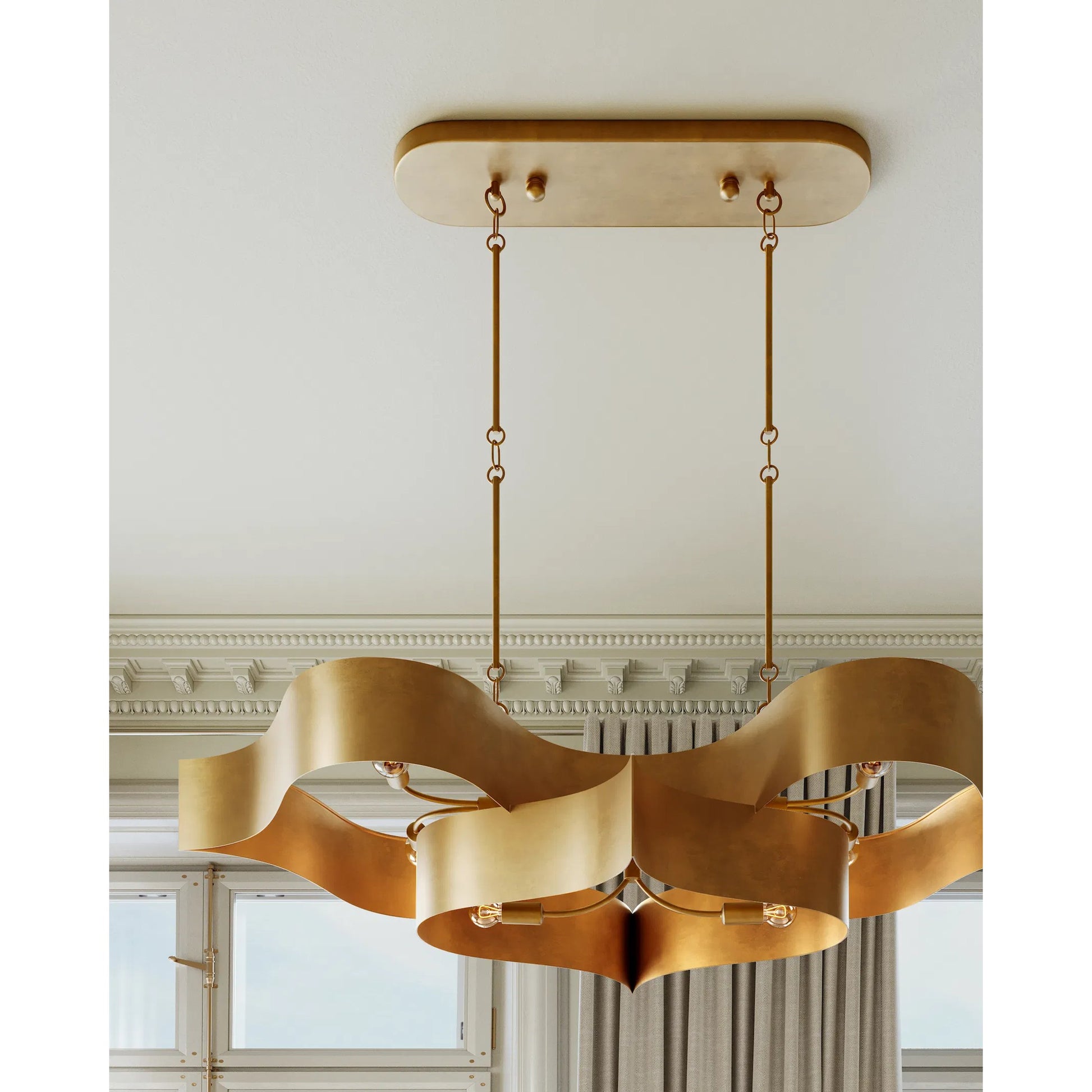 Grand Lotus Oval Chandelier by Currey and Company. Made from wrought iron in a modern style.