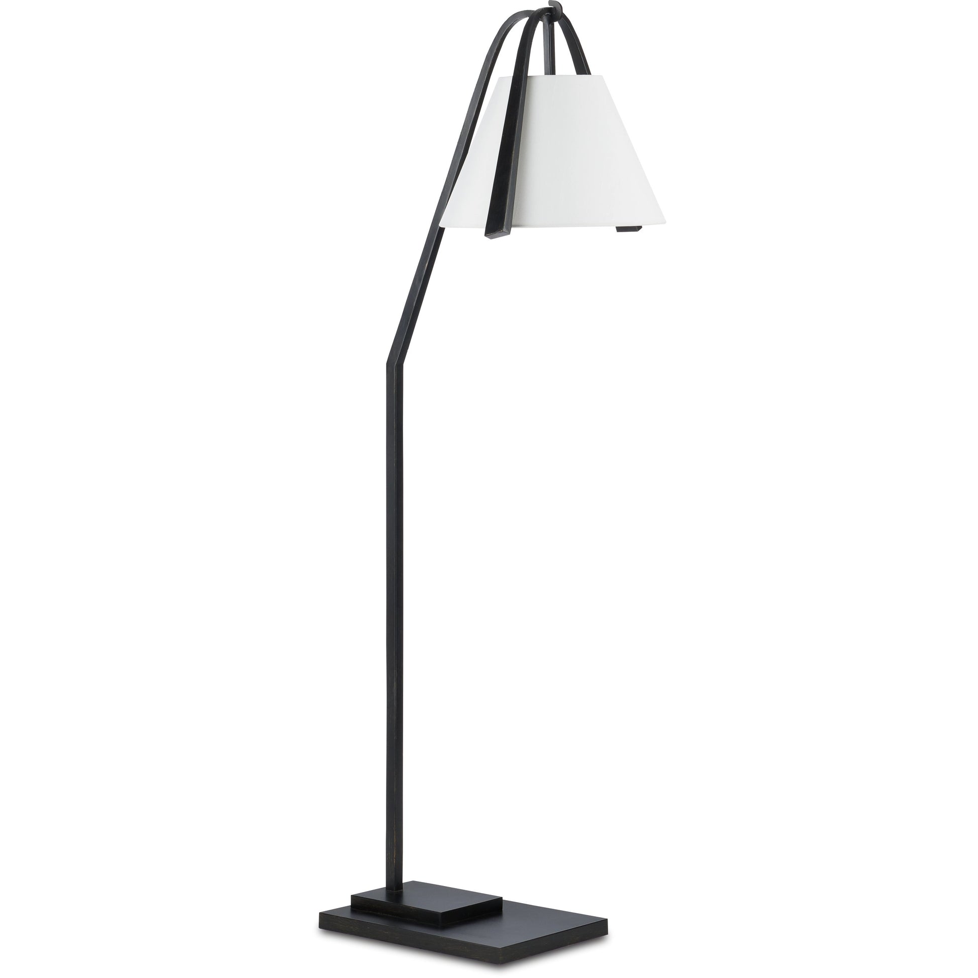 Frey Floor Lamp by Currey and Company in satin black, brushed brown. Made from metal in a modern style.