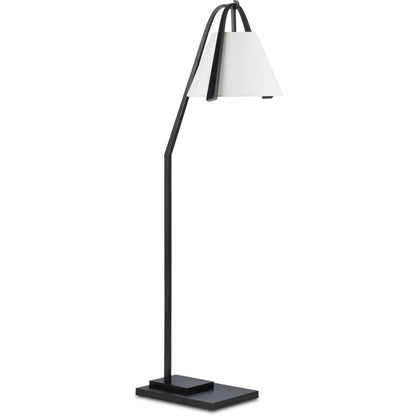 Frey Floor Lamp by Currey and Company in satin black, brushed brown. Made from metal in a modern style.