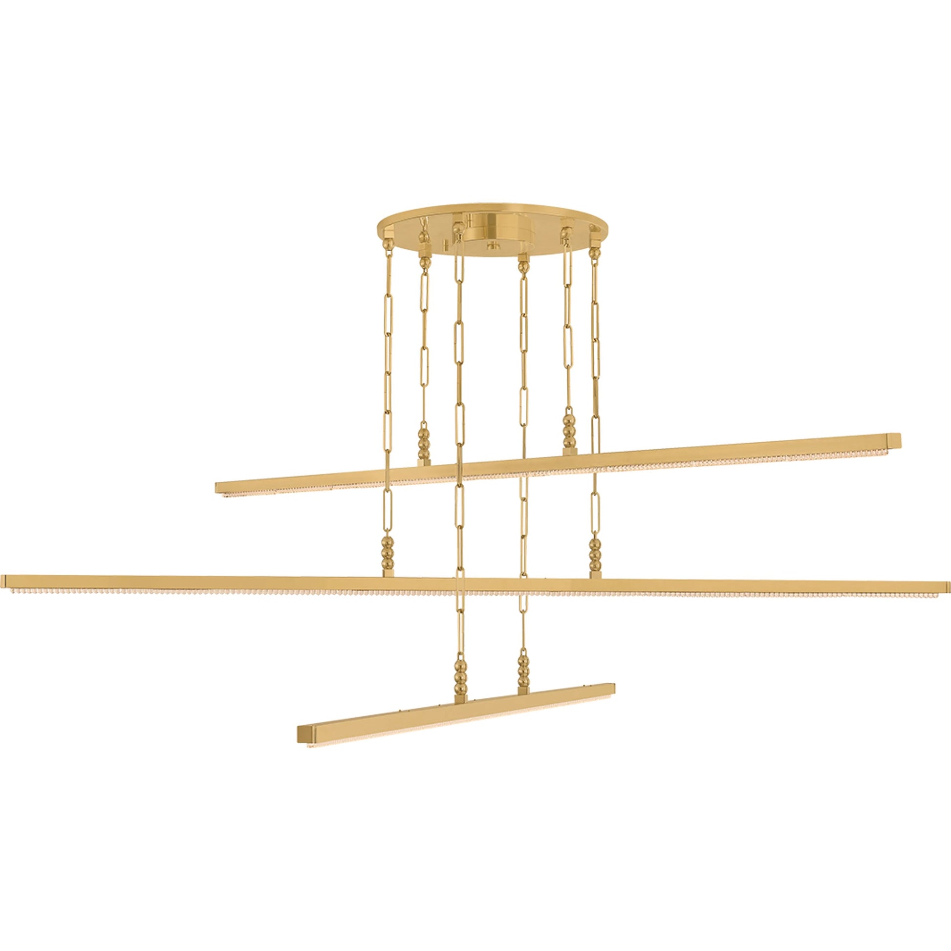 Cortina Chandelier by Corbett in vintage brass. Made from unique in a modern style.