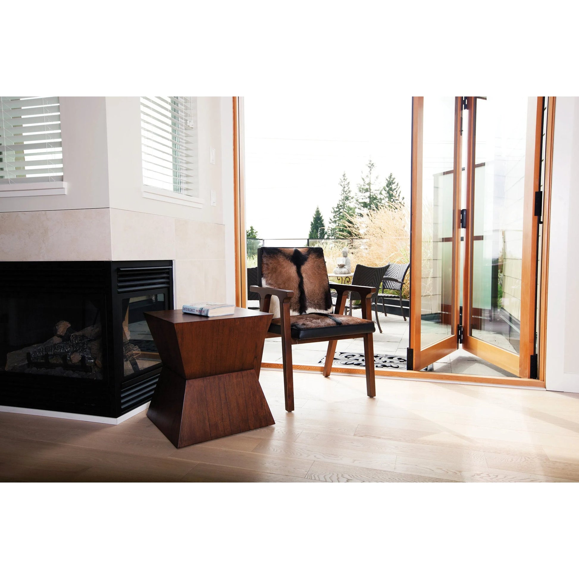 Rio Cool Armchair by LH Imports in brown mindi oak, leather/goat hair and mindi oak. Made from mindi oak, leather, pu leather, goat hair in a cottage & farmhouse style.