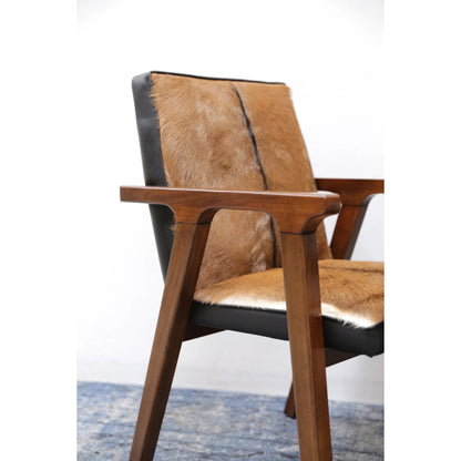 Rio Cool Armchair by LH Imports in brown mindi oak, leather/goat hair and mindi oak. Made from mindi oak, leather, pu leather, goat hair in a cottage & farmhouse style.