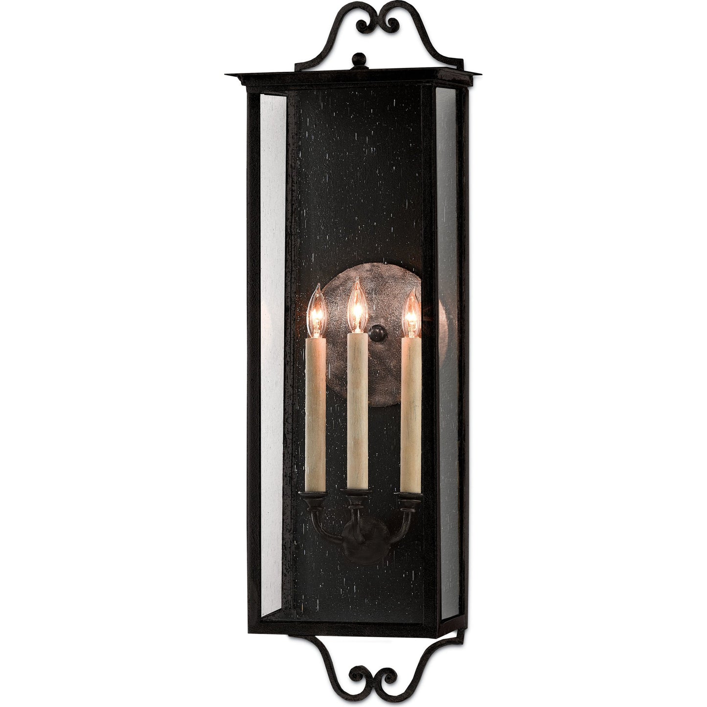 004 S-222943 | Additional Silo | Giatti Outdoor Wall Sconce by Currey and Company in midnight (pure black). Made from wrought iron, glass in a traditional style.