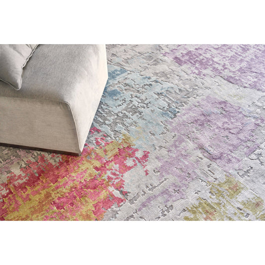Floor Art 5501 Rug by Exquisite Rugs in ivory, blue, gold, lavender. Made from bamboo silk in a unique style.