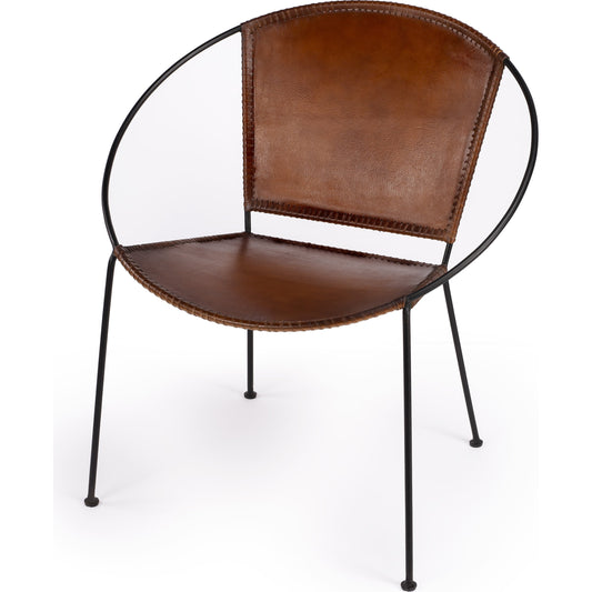 Milo Accent Chair by Butler Specialty Company in brown and brown leather. Made from leather goat, iron frame, urethane foam in a modern style.