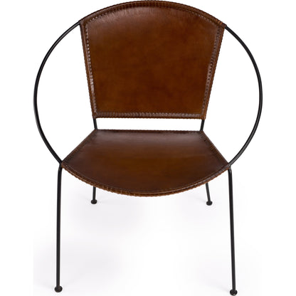 Milo Accent Chair by Butler Specialty Company in brown and brown leather. Made from leather goat, iron frame, urethane foam in a modern style.