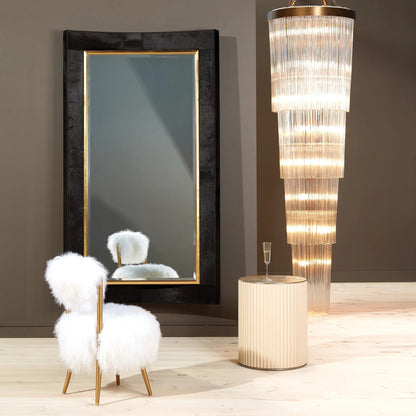 Curved Floor Mirror by Global Views in gold leaf. Made from unique in a transitional style.