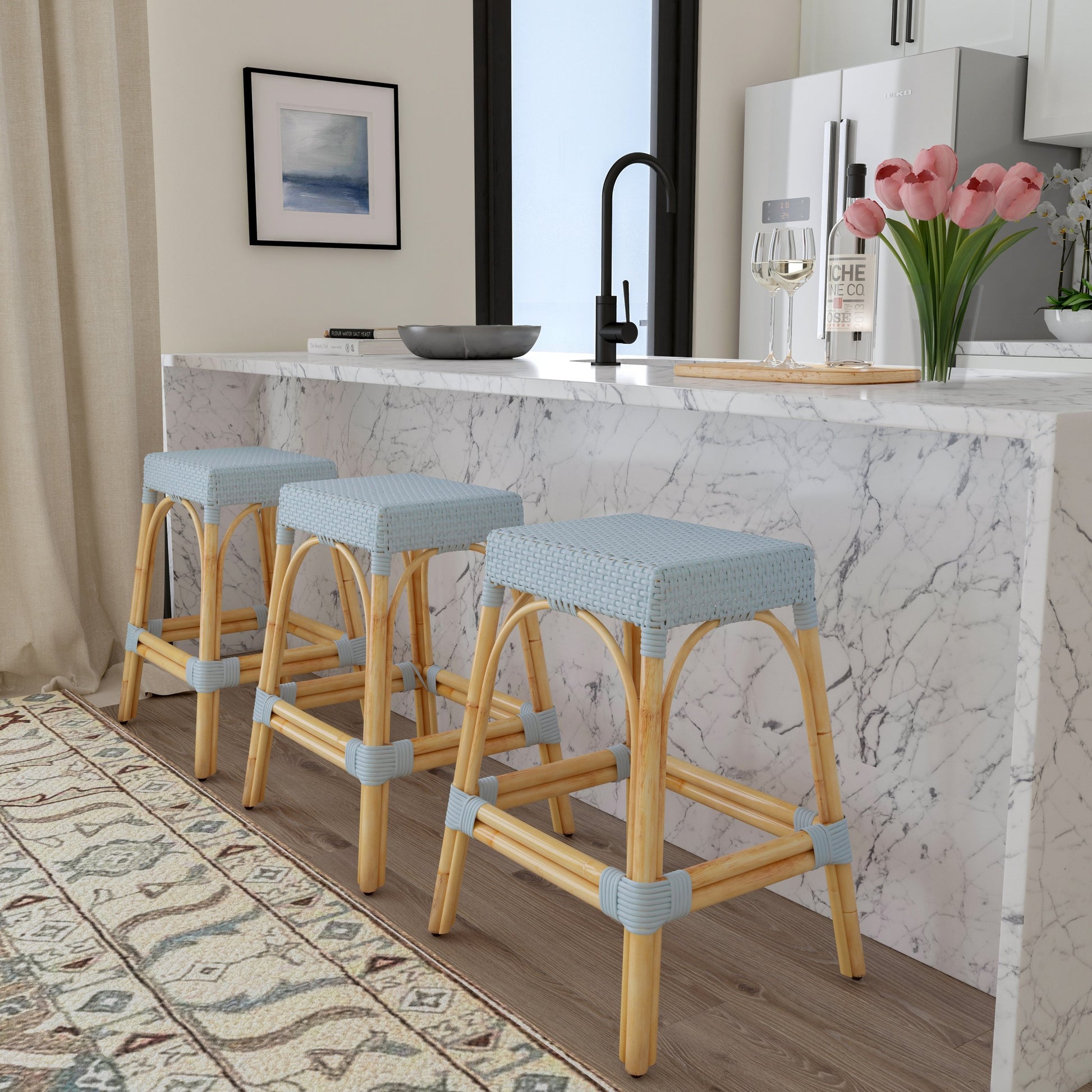 Robias Counter Stool by Butler Specialty Company. Made from rattan, polyurethane synthetic rattan in a coastal style.